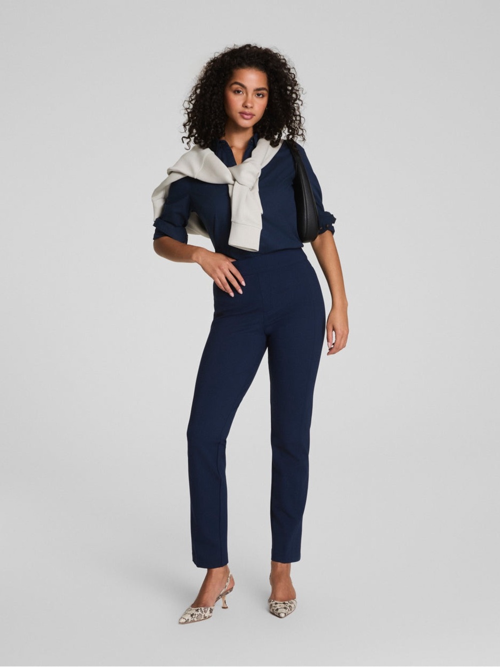 SPANX Supersmooth Perfect Fit Ponte Slim Straight Pant Navy Blue Size Small